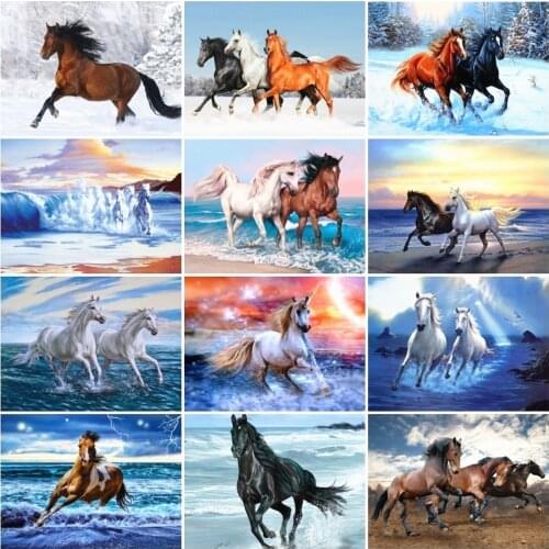 Huacan Horse Diamond Embroidery Full Display Diamond Mosaic Sale Animals Cross Stitch Diamond Painting Rhinestones Pictures
