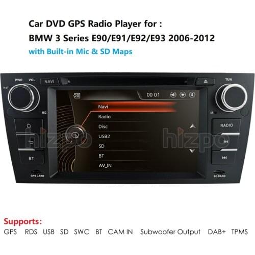 1din Car radio DVD player GPS For bmw 3 series E90 E91 E92 E93 2006-2012 7 Inch Touch Screen BT SWC RDS MAP Card Navigation