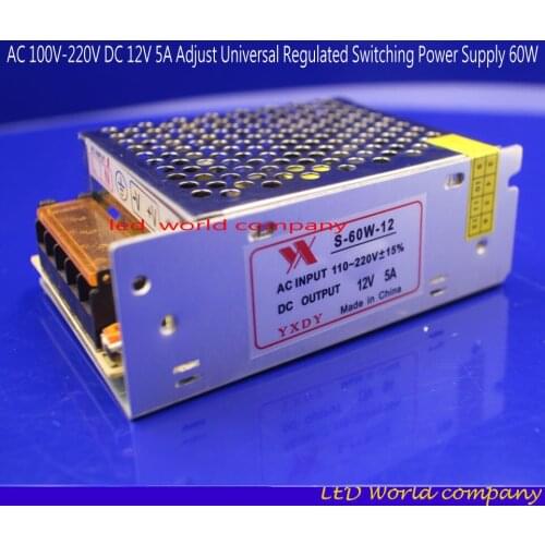 Free shipping Factory Directly Sell AC 100V-220V DC 12V 5A 110mmX78mmX36m Adjust Universal Regulated Switching Power Supply 60W