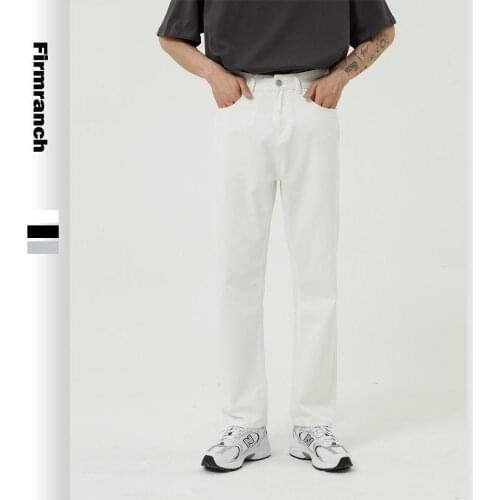 Firmranch Spring Men/Women White/Black Slimming Straight Leg Long Jeans Retro Japanese&Korean Style Vintage 90s Jeans Pants