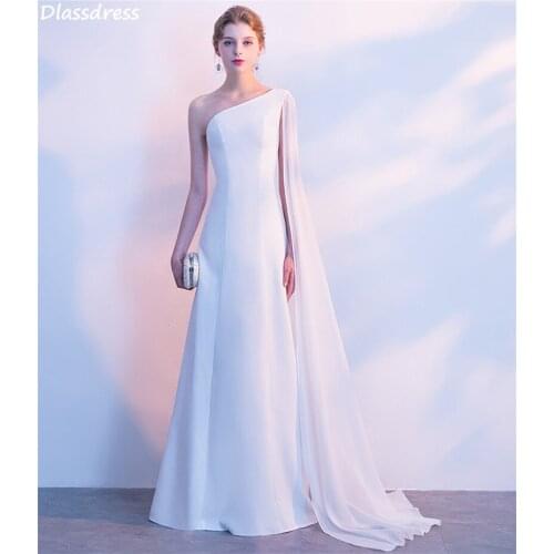 Elegant White Evening Dresses 2020 A-line Floor Length Sleeveless One Shoulder Satin Simple Prom Dresses платья знаменитостей