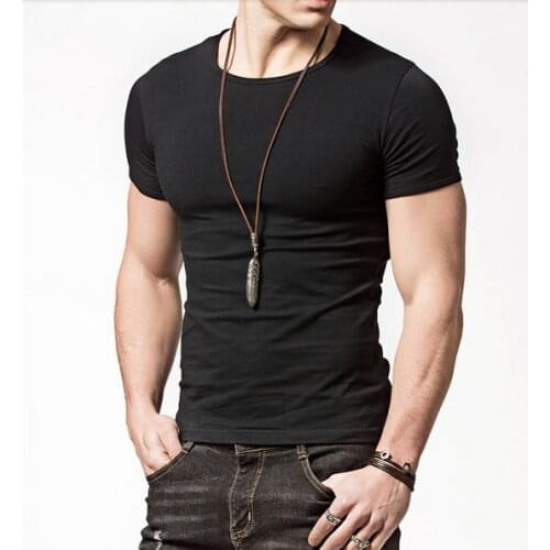 Tight T-shirt Summer Men Cotton Man Breathable Slim Top Tees O-neck Outdoor elastic foce Sport Hiking Short Sleeves Shirt