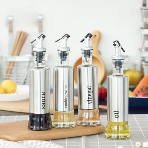 300ML Kitchen Glass Oil Bottle Stainless Steel Leak-proof Soy Sauce Vinegar Cruet Storage Dispenser Useful Kitchen Tools
