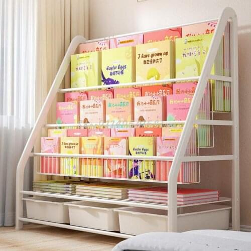 Bookshelf Picture Book Rack Toy Children Storage Rack Wrought Iron Simple Floor-to-ceiling Small Bookcase Baby Rack