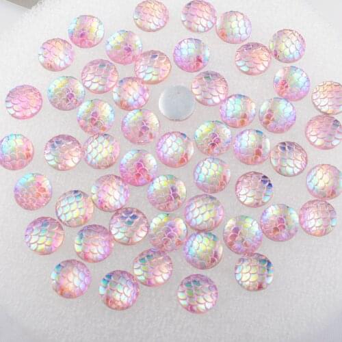 BOLIAO 40Pcs 12mm (0.47In) AB Color Round Fish scales Resin Pink Color Flatback Rhinestone Scrapbook Home Holiday Decoration