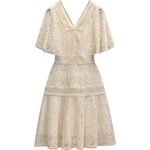 V-Neck Lace High Quality Summer Dresses New Plus Size 4XL High Waist Flare Sleeve Mini Women Dresses Fashion Sexy Female Dress