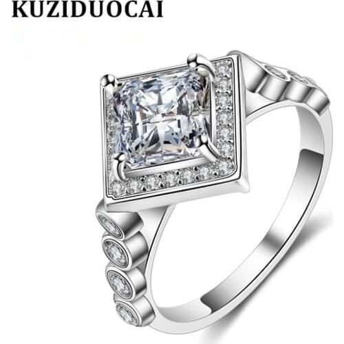 Kuziduocai New Fashion Jewelry Hot Zircon Stainless Steel Square Wedding Bride Party Rings For Women Anillos Bague R-121