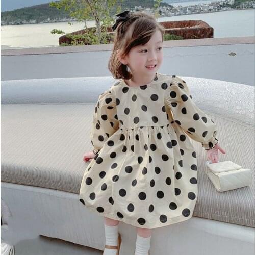 Polka Dot Printed Summer Little Girls Ruffles Hem Dresses Casual Loose Vestidos