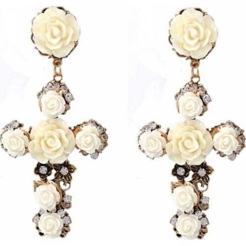Fashion Charm Vintage Flowers Cross Baroque Classical Earring National Style Long Drop Women Baroque Retro Earring Jewelry