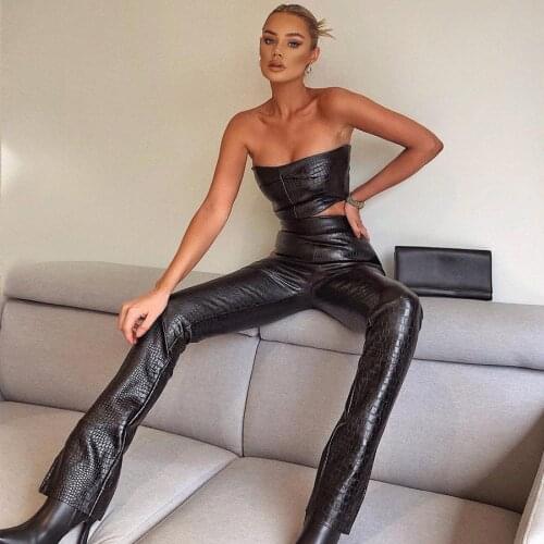 PU Leather Fashion Sexy Tube Top Tube Top Trousers Two-piece Club Party Casual Motorcycle Suit Spring and Summer Suit