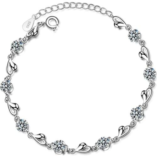 Fashion Womens Bracelet Simple Sterling Silver Bracelet 925 Silver Lobster Buckle Jewelry Romantic Heart Bracelet