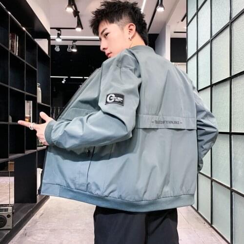 Men jacket Youth baseball uniform junior high school students casual blue jacket Korean version of the trend of spring tops caot