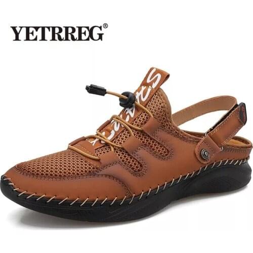 High Quality Genuine Leather Men Sandals Breathable Outdoor Beach Men Roman Sandals Light Mens Slippers Casual Mens Shoes
