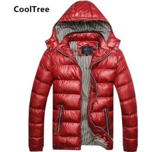 CoolTree Men Down Cotton Jackets Autumn Winter Windproof Thick Warm Hooded Coats Male Slim Solid color Padded Outerwear Parkas