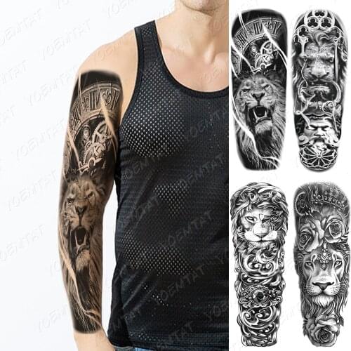 False Hand Shoulder Tattoo Sleeve Body Transfer Tattoos Lion Temporary Transfer Waterproof Wolf Art Arm Snake Tatto Sleeve Men