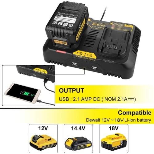 Newest Dual USB Port Lithium Battery Charger 100-240V Universal for Dewalt 12v/14.4v/20V (max) DCB102 free shipping
