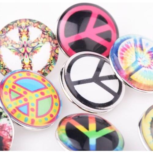 Brand New 10pcs/Lot Mixed Snaps Jewelry for Women DIY Fit 18mm Press Snap Buttons Peace Symbol Cameo Metal Glass Multicolor