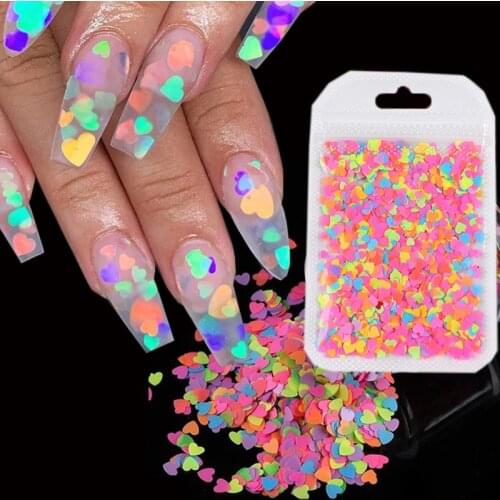 New Heart Shape Nail Sequins 3D Mix Color Manicure Decor Neon Fluorescence Flakes Slice Polish Nail Glitter Nail Accessories