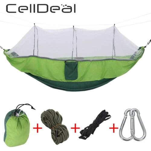 Garden Outdoor Camping Hammock with Mosquito Net Portable 1-2 Person Hanging Bed Strength Parachute Fabric Enjoy Sleep Swing