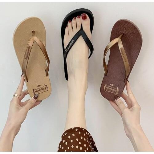 Slippers womens outer wear slope heel fashion casual summer beach shoes waterproof non-slip flip-flops