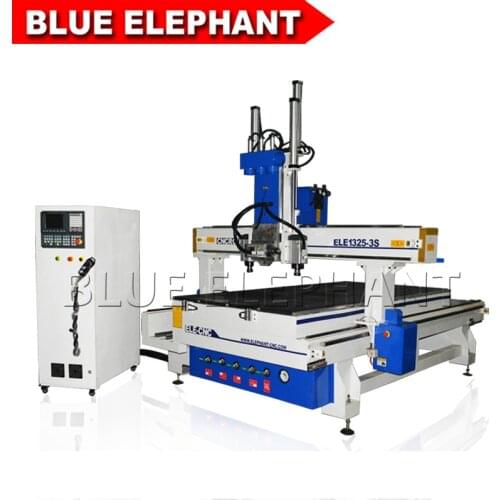 Blue elephant Wooden Cabinet Making three head carving / cutting cnc router 1325, multi head drilling machine for foor