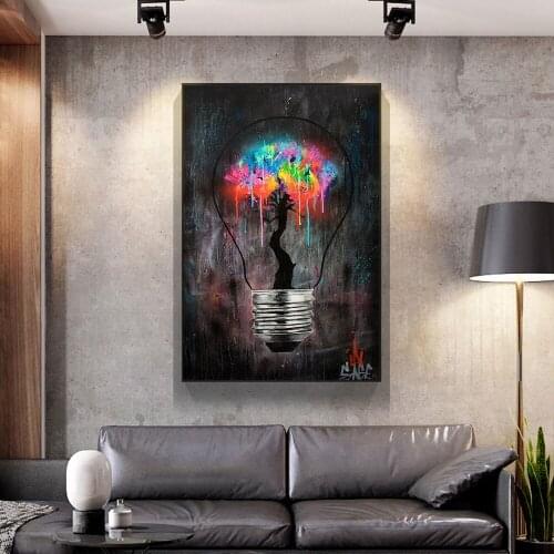 Light Bulb Graffiti Wall Art Canvas Painting Posters Prints Abstract Street Wall Pictures for Living Room Restaurant Decoration