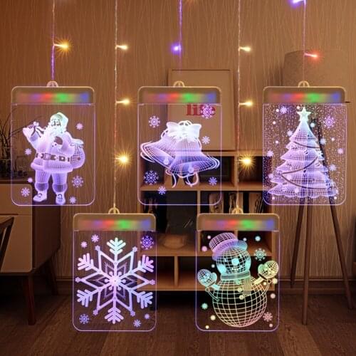Led Christmas Lights USB 3d Bells Romantic Room Decor Acrylic Curtain Lights New Year Christmas Decora for Home Bedroom Window