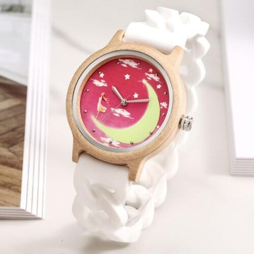 High Quality White Silicone Band Ladies Watch Luminous Minimalist Wood Dial Quartz Clock No Buckle With Instruction for Mother