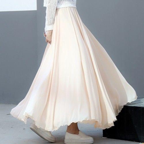 Spring Summer Skirt Casual Womens Fashion Big Size Chiffon Skirt Korean Loose Large Size Female Long Skirt Elastic High Waist