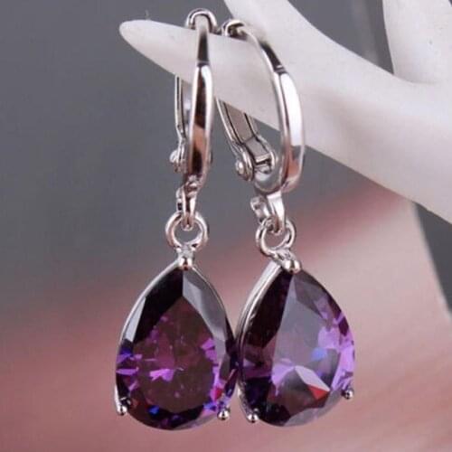 YWOSPX Elegant Purple AAA Zircon Earings Silver Dangle Earrings for Women Fashion Jewelry Wedding Engagement Statement Brincos