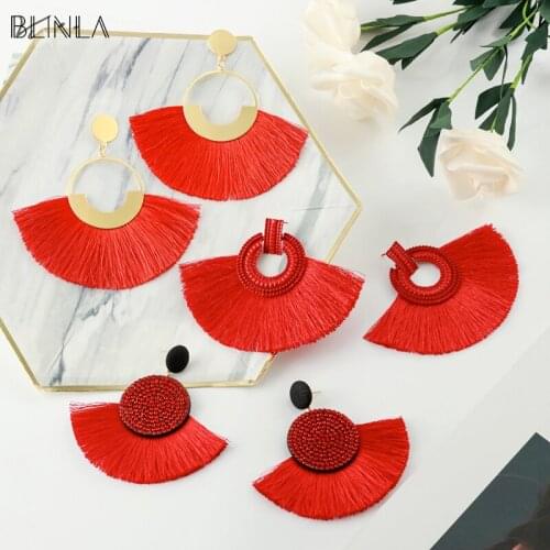BLINLA New Bohemian Big Tassel Crystal Earrings for Women Statement Red Black Large Fringe Dangle Earrings 2020 Wedding Jewelry