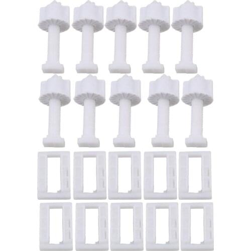 10Pcs White Plastic Rectangular Toilet Seat Cover Hinge Blind Hole Nut Screws