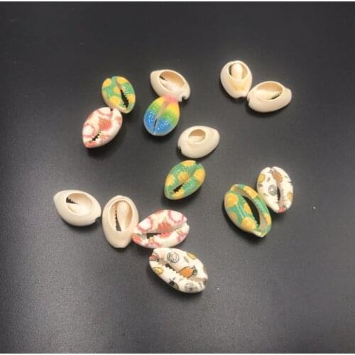 10Pcs Colorful Cartoon Patterns Bulk Cut Beach Sea Natural Shell Conch Beads Cowry Cowrie Tribal DIY Jewelery Craft Accessories