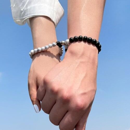 2 Pcs/Set Natural Stone Beads Couple Bracelets for Lover Fashion Romanti Magnet Paired Bracelets Jewelry Gifts