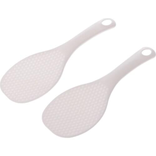 2Pcs Kitchen Non Stick Rice Paddle Hand Roll Spoons White Plastic Meal Spoon