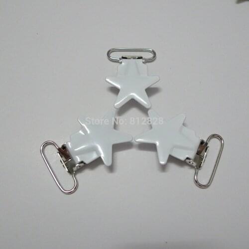 25pcs 1'' 25mm #MD2 White Color Enamel Star Shape Pacifier Clips/Suspender Clips