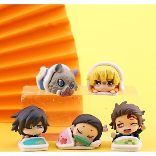 5PCS/Lot Anime Demon Slayer Sleep Q Version Ghost Slayer Decoration Figure Toy Capsule Toy Car Accessories Collection Gift