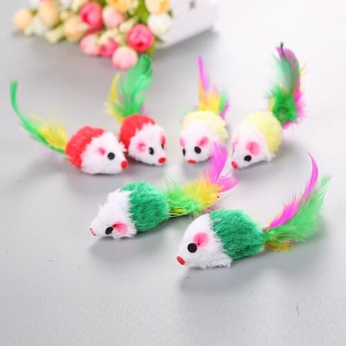 5pcs Cute Mini Soft Fleece False Mouse Cat Toys Colorful Feather Funny Playing Training Toys for Cats Kitten Puppy Pet Supplies