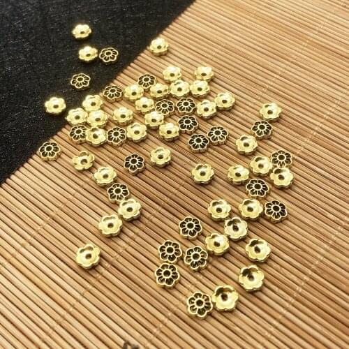 Zinc Alloy Beads Caps Flower Antique Gold Color DIY Making Jewelry Findings(Fits 12mm Beads) 5.5x5.5x 2mm, 50 PCS/lot, Wholesale