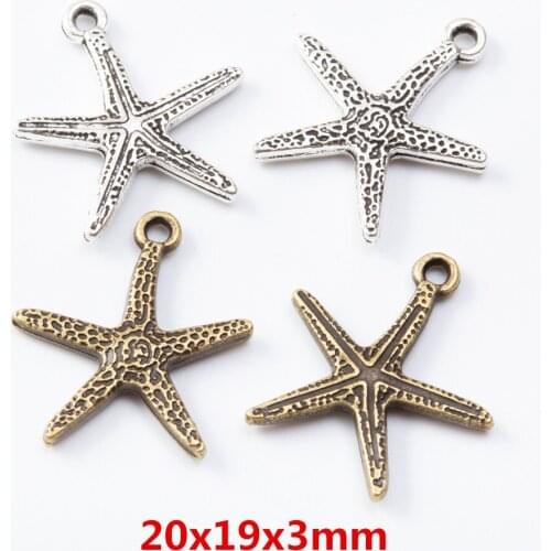 55 pieces of retro metal zinc alloy starfish pendant for DIY handmade jewelry necklace making 7299