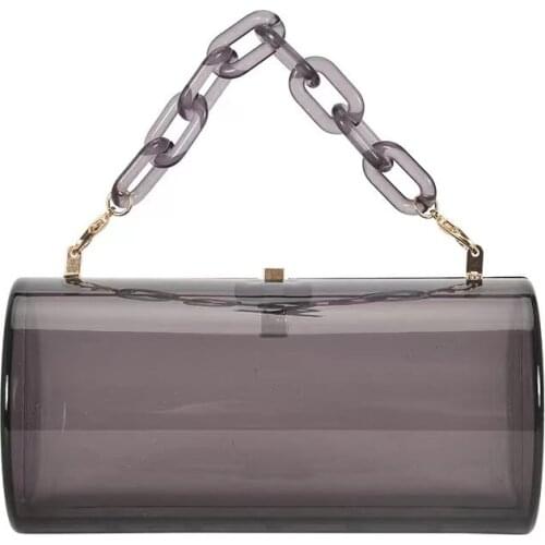 Acrylic cylinder cola chain womans party bag fashion trend mouth red envelope clutch bag