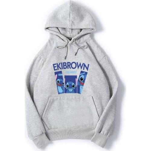 Disney Stitch Cartoon Print Plus Velvet Sweatshirt Men And Women Fleece Hoodie Hip Hop Stranger Things Casual Pocket Man Hoodies