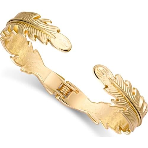 Fashion Statement Leaf Shape Bracelet Cuff Bangle for Women Gold Plated Metal Statement Bracelet Open Bangle Trendy Jewelry