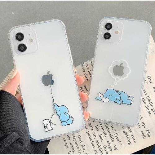 Funny Cute Cartoon Elephant Clear Shockproof Phone Case For iphone 12 11 Pro Max MiNi 7 8 Plus X XS Max XR Soft TPU Back Cover