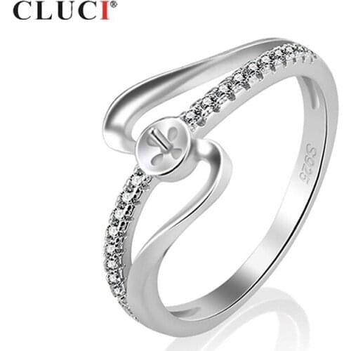 CLUCI 925 Sterling Silver Twist Women Rings Jewelry Zircon Pearl Ring Mounting for Engagement Silver 925 Rings Jewelry SR1061SB