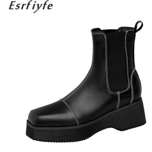ESRFIYFE New Women Chunky Heel Ankle Boots Woman Shoes Autumn Brand Designer Female Platform Lasdies Martin Boots Large Size 16