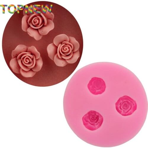 Hot DIY 3 Roses Cake Chocolate Silicone Moulds Fondant Jelly Jello Ice Sugar Soap Molds Sugarcraft Kitchen Accessories C1709