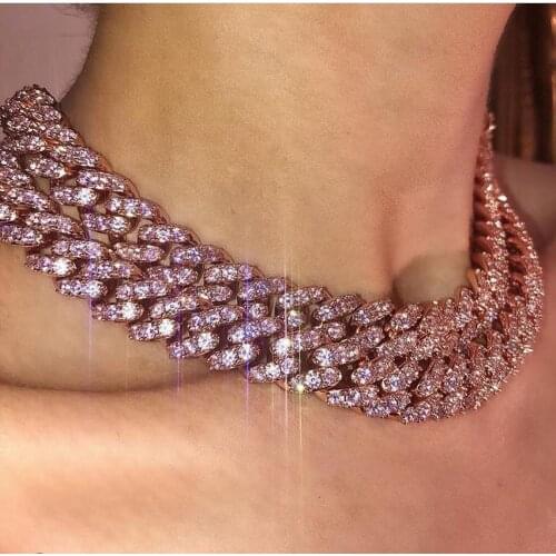 Hip hop women men Jewelry12mm Cuban Miami choker necklace Iced Out 5A cz wide band Heavy Necklace Chain Punk Choker