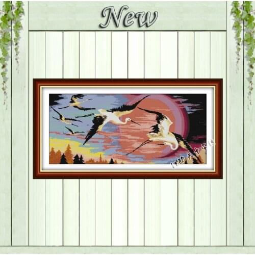 Red-crowned cranes in the rising sun painting counted print on canvas DMC 11CT 14CT Cross Stitch kits embroidery needlework Sets