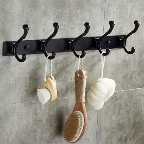 Robe Hooks Wall Mount Bathroom Aluminum Wall Mounted Coat Rack Clothes Hook Rail with 5 Metal Hooks Hat Clothes Hanger Rack